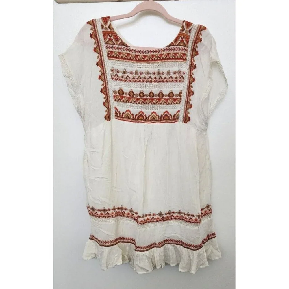 Free People Mini Dress Sunrise Wanderer Boho Tribal Pattern w/ Pockets Small - Picture 3 of 13